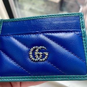 NWT Authentic GUCCI blue and green card holder, GG enamel marmont card case